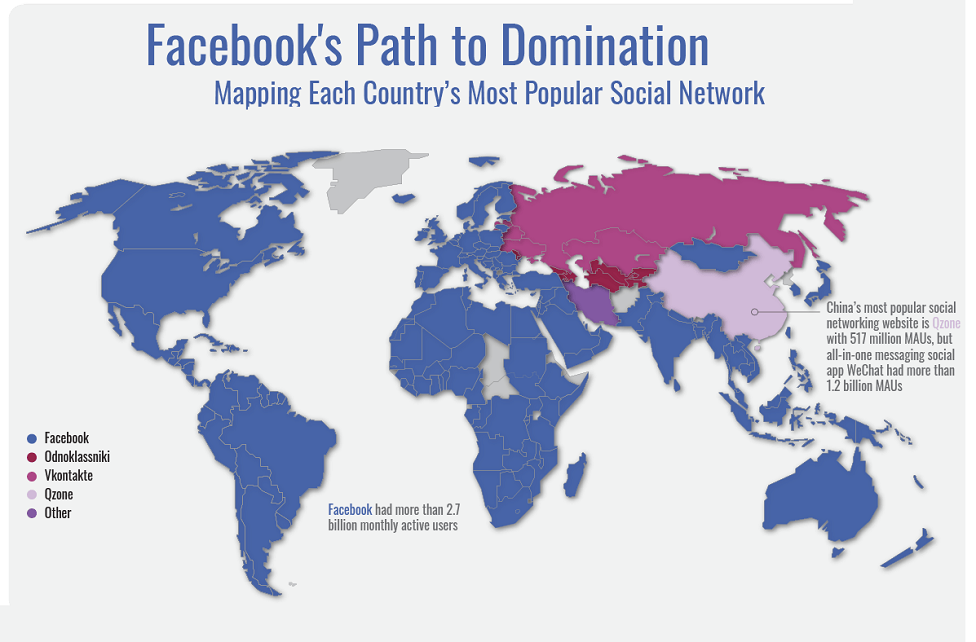 A map highlighting Facebook's global presence